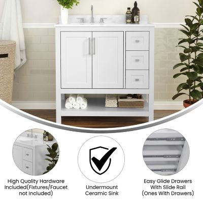 Image showing 5 th Flash Furniture Bathroom Vanity with Sink, Open Storage, and Storage Drawers