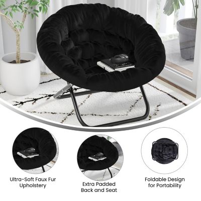 Image showing  Gwen 38 in. Oversize Portable Faux Fur Folding Saucer Moon Chair for Dorm and Bedroom