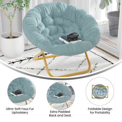 Image showing  Gwen 38 in. Oversize Portable Faux Fur Folding Saucer Moon Chair for Dorm and Bedroom