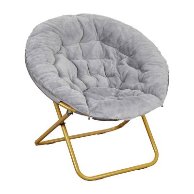 Image showing  Gwen 38 in. Oversize Portable Faux Fur Folding Saucer Moon Chair for Dorm and Bedroom
