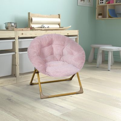 Flash Furniture Gwen 23 in. Kids Cozy Mini Folding Saucer Chair, Faux Fur Moon Chair for Toddlers and Bedroom