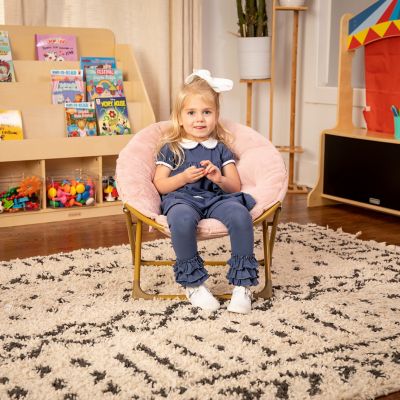 Image showing  Gwen 23 in. Kids Cozy Mini Folding Saucer Chair, Faux Fur Moon Chair for Toddlers and Bedroom