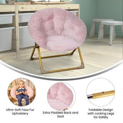 Image showing  Gwen 23 in. Kids Cozy Mini Folding Saucer Chair, Faux Fur Moon Chair for Toddlers and Bedroom