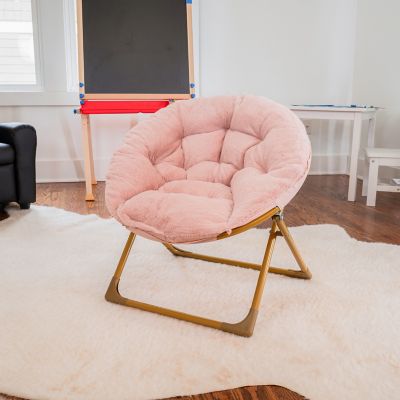 Image showing 5 th Flash Furniture Gwen 23 in. Kids Cozy Mini Folding Saucer Chair, Faux Fur Moon Chair for Toddlers and Bedroom