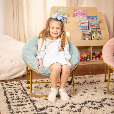 Image showing  Gwen 23 in. Kids Cozy Mini Folding Saucer Chair, Faux Fur Moon Chair for Toddlers and Bedroom