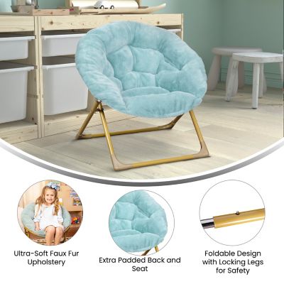 Image showing  Gwen 23 in. Kids Cozy Mini Folding Saucer Chair, Faux Fur Moon Chair for Toddlers and Bedroom