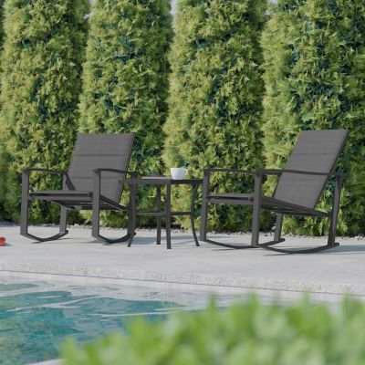Image showing 5 th Flash Furniture Brazos 3 Piece Outdoor Rocking Chair Bistro Set with Flex Comfort Material and Metal Framed Glass Top Table