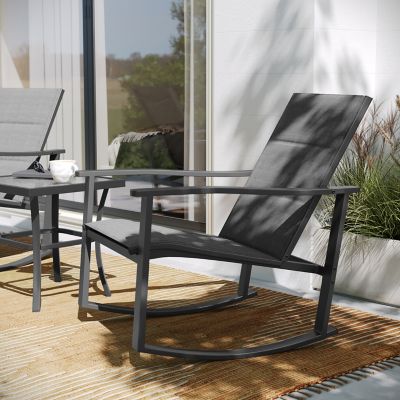 Image showing 6 th Flash Furniture Brazos 3 Piece Outdoor Rocking Chair Bistro Set with Flex Comfort Material and Metal Framed Glass Top Table