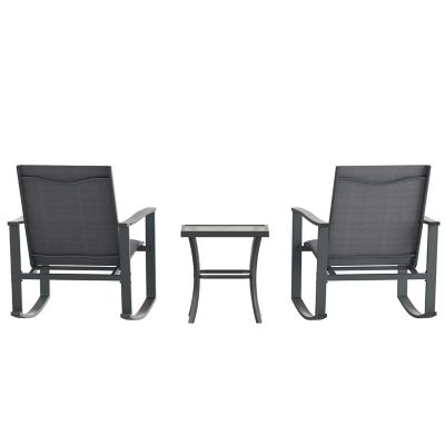 Image showing 7 th Flash Furniture Brazos 3 Piece Outdoor Rocking Chair Bistro Set with Flex Comfort Material and Metal Framed Glass Top Table