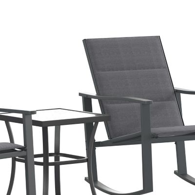 Image showing 8 th Flash Furniture Brazos 3 Piece Outdoor Rocking Chair Bistro Set with Flex Comfort Material and Metal Framed Glass Top Table