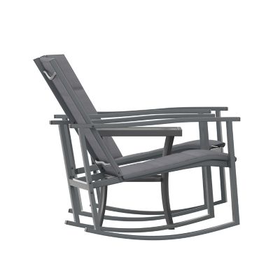 Image showing 9 th Flash Furniture Brazos 3 Piece Outdoor Rocking Chair Bistro Set with Flex Comfort Material and Metal Framed Glass Top Table