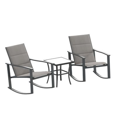 Image showing 1 th Flash Furniture Brazos 3 Piece Outdoor Rocking Chair Bistro Set with Flex Comfort Material and Metal Framed Glass Top Table