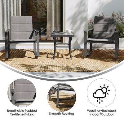 Image showing 3 th Flash Furniture Brazos 3 Piece Outdoor Rocking Chair Bistro Set with Flex Comfort Material and Metal Framed Glass Top Table