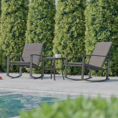 Image showing 5 th Flash Furniture Brazos 3 Piece Outdoor Rocking Chair Bistro Set with Flex Comfort Material and Metal Framed Glass Top Table