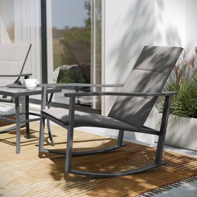Image showing 6 th Flash Furniture Brazos 3 Piece Outdoor Rocking Chair Bistro Set with Flex Comfort Material and Metal Framed Glass Top Table