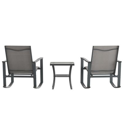 Image showing 7 th Flash Furniture Brazos 3 Piece Outdoor Rocking Chair Bistro Set with Flex Comfort Material and Metal Framed Glass Top Table