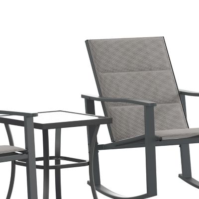 Image showing 8 th Flash Furniture Brazos 3 Piece Outdoor Rocking Chair Bistro Set with Flex Comfort Material and Metal Framed Glass Top Table