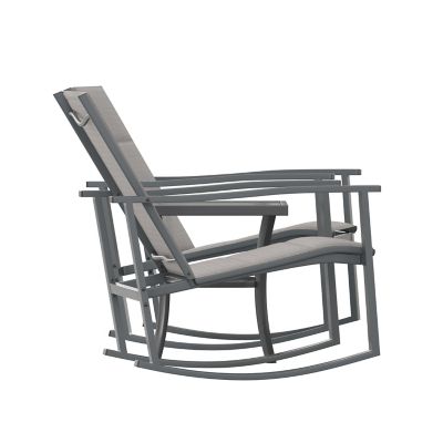 Image showing 9 th Flash Furniture Brazos 3 Piece Outdoor Rocking Chair Bistro Set with Flex Comfort Material and Metal Framed Glass Top Table