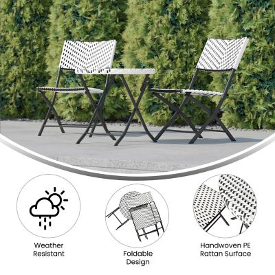Image showing  Rouen Indoor/Outdoor Folding French Bistro Set in PE Rattan with Metal Frame, 3 pc., Black