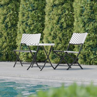 Image showing  Rouen Indoor/Outdoor Folding French Bistro Set in PE Rattan with Metal Frame, 3 pc., Black