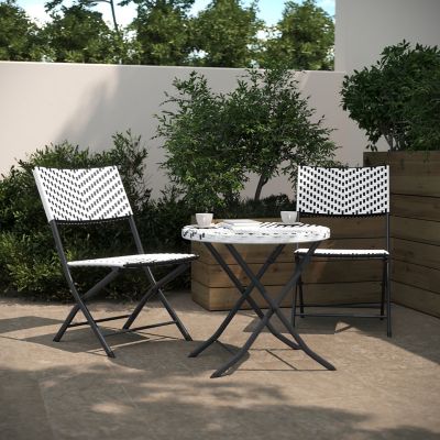 Image showing  Rouen Indoor/Outdoor Folding French Bistro Set in PE Rattan with Metal Frame, 3 pc., Black