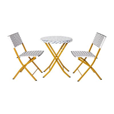 Flash Furniture Rouen Indoor/Outdoor Folding French Bistro Set in PE Rattan with Metal Frame, 3 pc., Navy