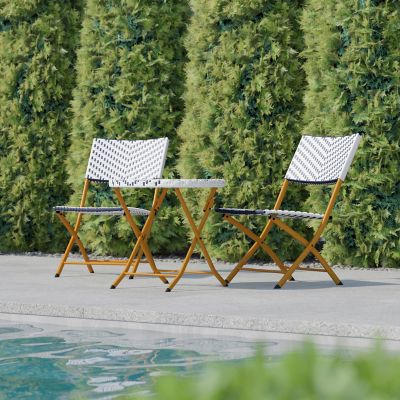 Image showing  Rouen Indoor/Outdoor Folding French Bistro Set in PE Rattan with Metal Frame, 3 pc., Navy