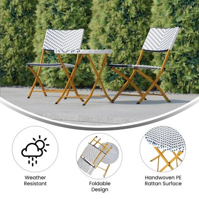 Image showing  Rouen Indoor/Outdoor Folding French Bistro Set in PE Rattan with Metal Frame, 3 pc., Navy