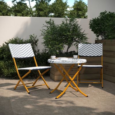 Image showing  Rouen Indoor/Outdoor Folding French Bistro Set in PE Rattan with Metal Frame, 3 pc., Navy