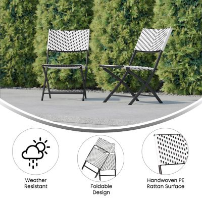 Image showing  Rouen Set of Two Folding French Bistro Chairs in PE Rattan with Metal Frames for Indoor and Outdoor Use