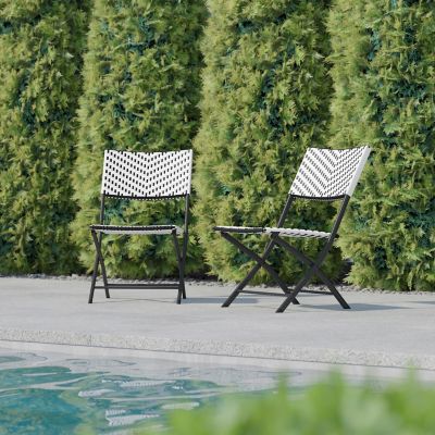 Image showing  Rouen Set of Two Folding French Bistro Chairs in PE Rattan with Metal Frames for Indoor and Outdoor Use