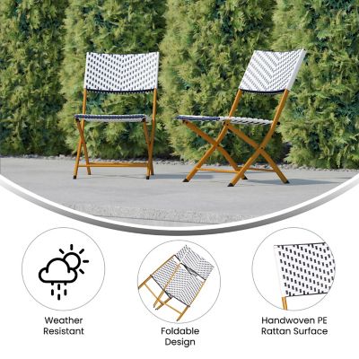 Image showing  Rouen Set of Two Folding French Bistro Chairs in PE Rattan with Metal Frames for Indoor and Outdoor Use
