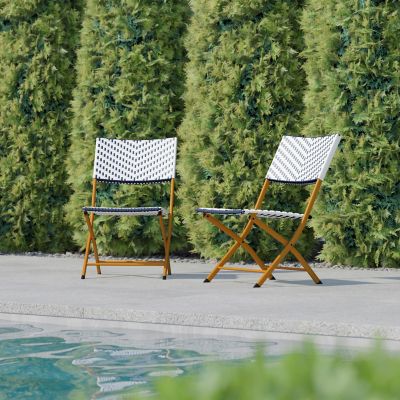 Image showing  Rouen Set of Two Folding French Bistro Chairs in PE Rattan with Metal Frames for Indoor and Outdoor Use