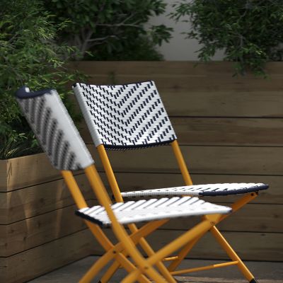 Image showing  Rouen Set of Two Folding French Bistro Chairs in PE Rattan with Metal Frames for Indoor and Outdoor Use