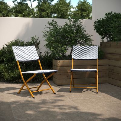 Image showing  Rouen Set of Two Folding French Bistro Chairs in PE Rattan with Metal Frames for Indoor and Outdoor Use