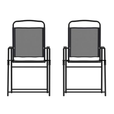 Flash Furniture Mystic Folding Patio Sling Chairs, Outdoor Textilene Lawn Chairs with Armrests, 2-Pack