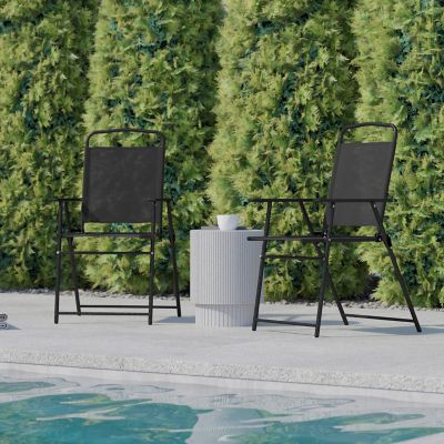 Image showing  Mystic Folding Patio Sling Chairs, Outdoor Textilene Lawn Chairs with Armrests, 2-Pack