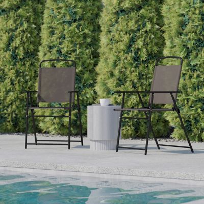 Image showing  Mystic Folding Patio Sling Chairs, Outdoor Textilene Lawn Chairs with Armrests, 2-Pack