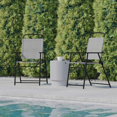 Image showing  Mystic Folding Patio Sling Chairs, Outdoor Textilene Lawn Chairs with Armrests, 2-Pack