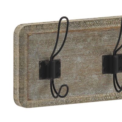 Image showing 7 th Flash Furniture Daly Wall Mounted Solid Pine Wood Storage Rack with 5 Hanging Hooks For Entryway, Kitchen, Bathroom