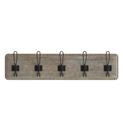 Image showing 8 th Flash Furniture Daly Wall Mounted Solid Pine Wood Storage Rack with 5 Hanging Hooks For Entryway, Kitchen, Bathroom