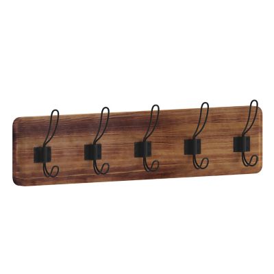 Image showing  Daly Wall Mounted Solid Pine Wood Storage Rack with 5 Hanging Hooks For Entryway, Kitchen, Bathroom