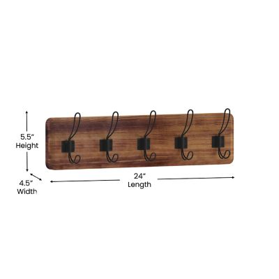 Image showing  Daly Wall Mounted Solid Pine Wood Storage Rack with 5 Hanging Hooks For Entryway, Kitchen, Bathroom