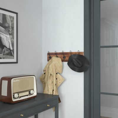 Image showing 5 th Flash Furniture Daly Wall Mounted Solid Pine Wood Storage Rack with 5 Hanging Hooks For Entryway, Kitchen, Bathroom