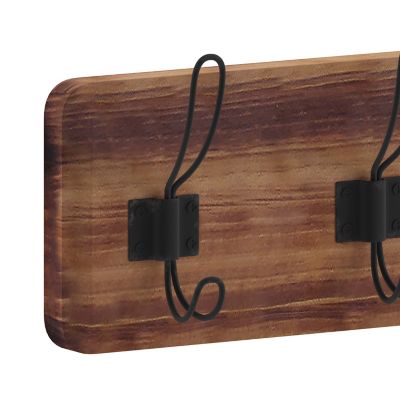 Image showing 7 th Flash Furniture Daly Wall Mounted Solid Pine Wood Storage Rack with 5 Hanging Hooks For Entryway, Kitchen, Bathroom