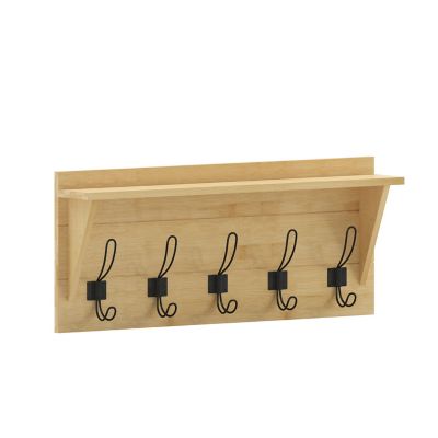 Flash Furniture Wall Mounted Storage Rack with Upper Shelf and Storage Hooks