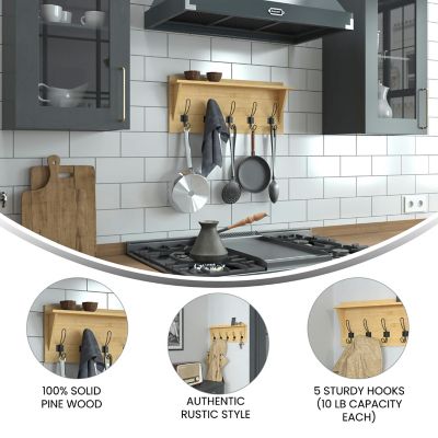 Image showing  Wall Mounted Storage Rack with Upper Shelf and Storage Hooks