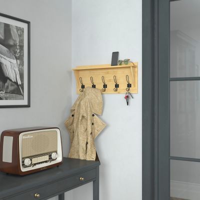 Image showing  Wall Mounted Storage Rack with Upper Shelf and Storage Hooks