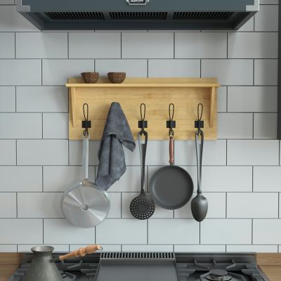 Image showing  Wall Mounted Storage Rack with Upper Shelf and Storage Hooks