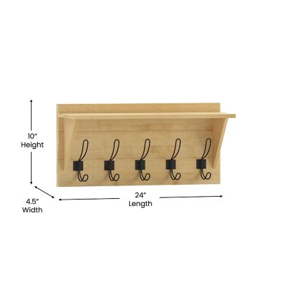 Image showing 5 th Flash Furniture Wall Mounted Storage Rack with Upper Shelf and Storage Hooks